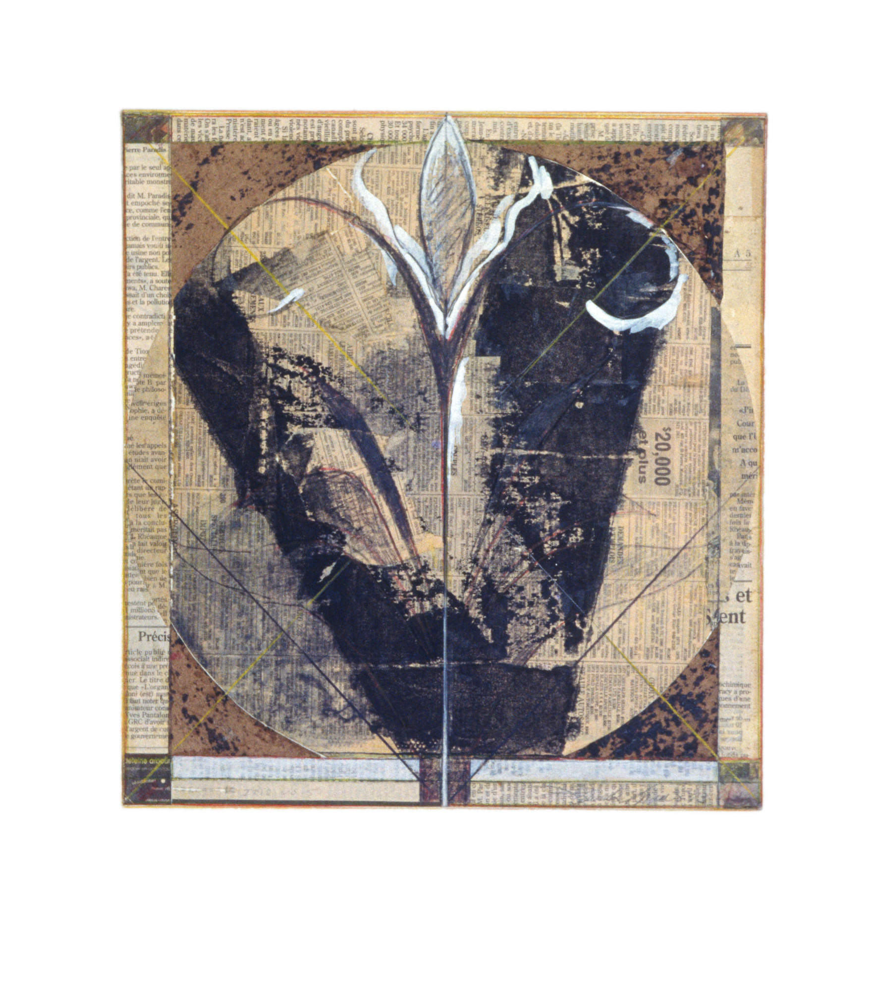 Iris No 5, 1993. Sérigraphie, gouache et crayon sur papier imprimé collé sur papier fort, 46 x 41 cm.